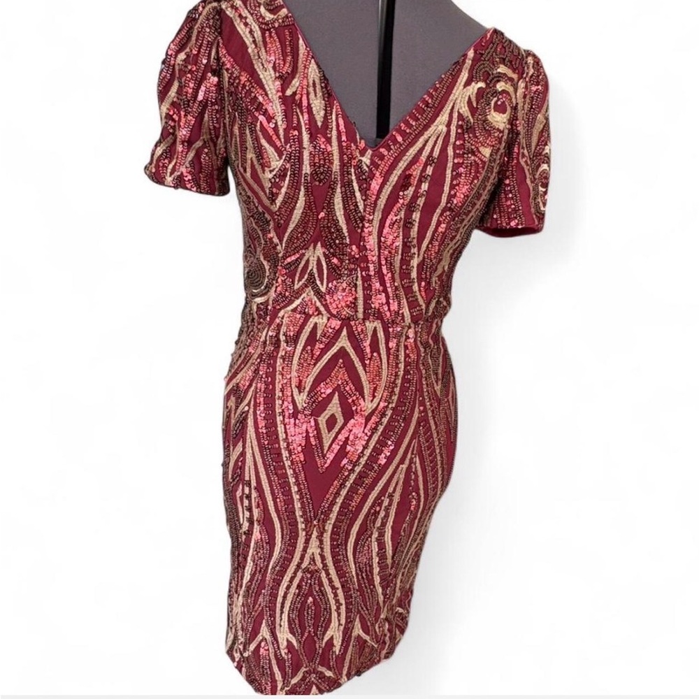 Nikibiki Burgundy and Gold Sequin Mini Dress